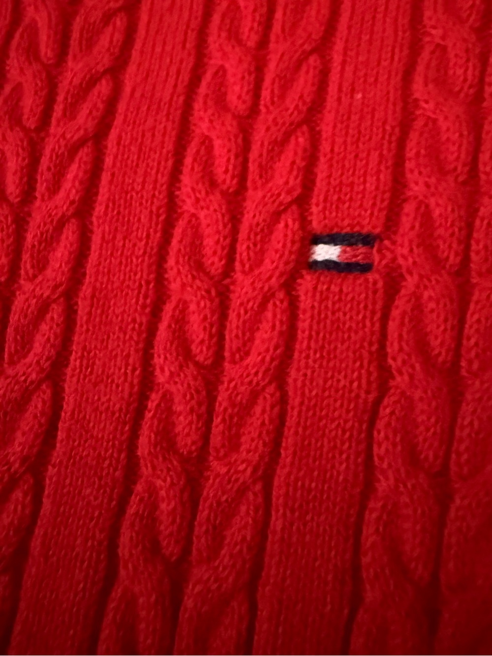 Vintage Tommy Hilfiger Chili Red Cotton Cable-Knit Scoop Neck Sweater XXL